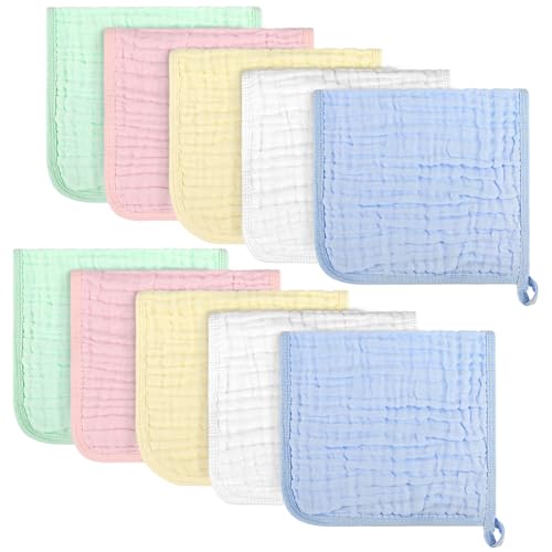 Image of AIDEA Burp Cloths and Washcloths for Baby, Absorbent Cotton Muslin Baby Towels, Large Soft Breathable Newborn Essentials for Boys and Girls, Newborn Essentials, 10 Pack, 20"x10"