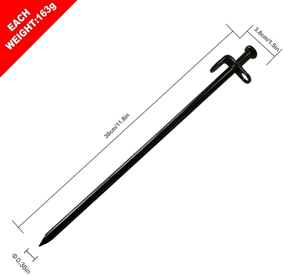 Eurmax 10PC Pack 12 inch Multiuse Heavy Duty Steel Tent Stakes Tarp Pegs Camping Stakes for Outdoor Camping Canopy and tarp with 4 Ropes 10FT Length(Black) : Sports & Outdoors