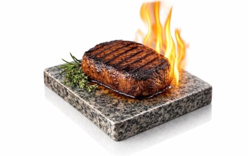 Granit Grillstein hochpoliert – 20 × 12 × 2,5 cm – Naturstein Brat- & Servierstein für Steak, Fleisch, Fisch & Gemüse