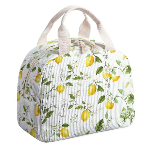 Dawuyu Lunch Box for Girls,Corduroy Lunch Bag for Women (Lemon)