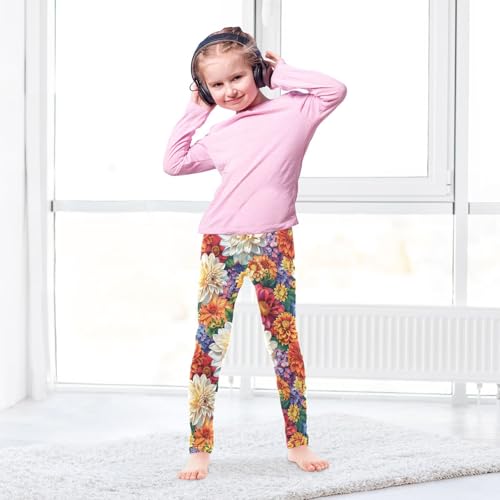 Multicolored Dahlia Flowers Girls Leggings Soft Stretch Workout Yoga Dance Pants for Kids Casual Tights4