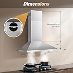 SNDOAS Range Hood 24 inch,Wall Mount Range Hood in Stainless Steel With Ducted/Ductless Convertible,Stove Vent Hood with Aluminum Filters,3 Speed Exhaust Fan,LED Light,Button Control