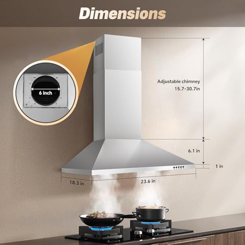 SNDOAS 24 inch Range Hood,Stainless Steel Oven Vent Hood,Wall Mount Kitchen Hood,Ducted/Ductless Chimney-Style Kitchen Exhaust Hood with Push Button Control,Stove Vent Hood with 3-speed Fan by SNDOAS - Image 4