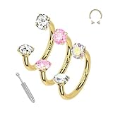 ALACLO 3Pcs 16g 14k Gold Filled Horseshoe Nose Rings Studs, 316L Stainless Steel Threaded Labret Lip Daith Helix Tragus Cartilage Earrings Piercing Jewelry With Tool 8mm Gold