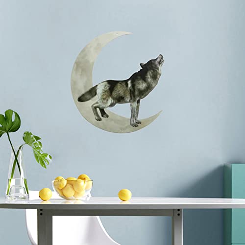 Metal Moon Wolf Wall Decor, Home Hanging Iron Art Sculpture, Suitable For Indoor And Outdoor Decoration Of Lawn, Farmhouse, Terrace, Gift For Parent (Grey Wolf) #TOP5