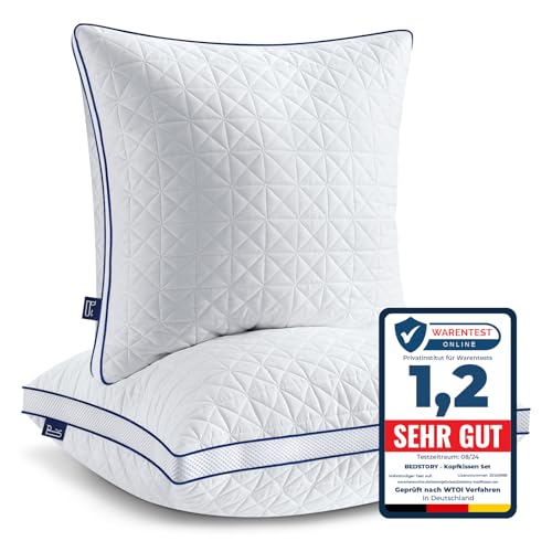 BedStory Kopfkissen 80×80, 2er Set Kissen 80×80 mit Reißverschluss, 2x1500g Mikrofaser Kopfkissen höhenverstellbar, Schlafkissen atmungsaktiv waschbar für Allergiker Seitenschläfer, Oeko Zertifiziert