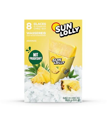 Sun Lolly Wassereis Ananas 12er Vorratspack | Mit Fruchtsaft | Zum Selbsteinfrieren | Ohne künstliche Aromen | Frei von Süßungsmittel | Laktosefrei | Glutenfrei | 12 x 480ml