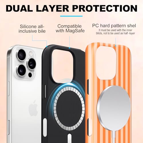 Magnetic for iPhone 14 Plus Case Cute Stripes Phone Case, Orange by flewfun - Used condition - Image 3