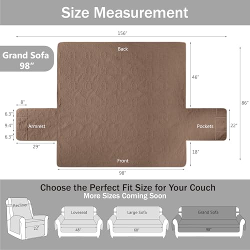 Image of Quilted Grand Sofa Covers for 4 Cushion Couch, Couch Cover for Grand Sofa Washable, Soft Cozy Couch Protector, Oversized Grand Sofa Slipcovers Water-Repellent (Grand Sofa 98 inch, Raw Umber)