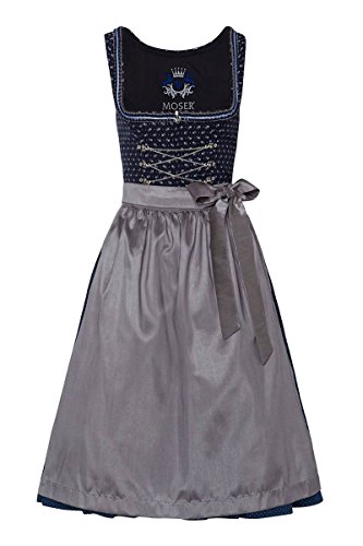 Moser® Damen Dirndl lang 80er dunkelblau Gemustert Silber Anneliese...