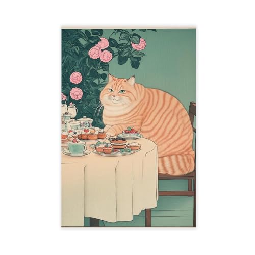 Poster chat japonais sur toile 61x91 cm pour décoration salon et bureau