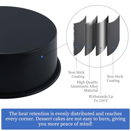 8 inch Deep Cake Tin for Baking, Stainless Steel Non-Stick Cake Pan for Baking Roasting Serving, Birthday Wedding Layer Round Cake Tins, Healthy & Non-Toxic, Rust Resistant (20cm, Black) - Image 5