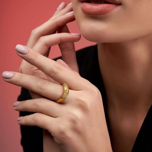 FENIMI 14K Gold Ring for Women Chunky Gold Rings Curved Bands for Women Minimalist yet Elegant Jewelry for Weddings Available Sizes 5-9 (7)3