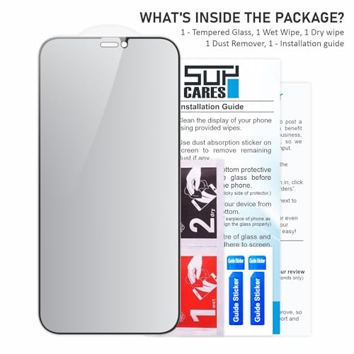 Image of SupCares Privacy Tempered Glass for iPhone 12 and iPhone 12 Pro (6.1 Inch) With Installation Kit | Military-Grade Gorilla Screen Protector | Edge to Edge Coverage | Black