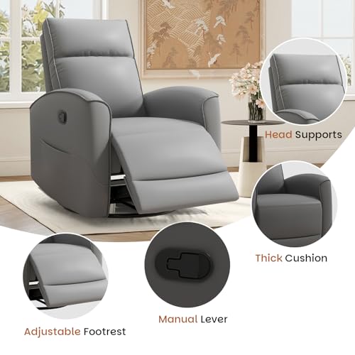 Sillón reclinable giratorio en gris con cuero sintético miniatura 4