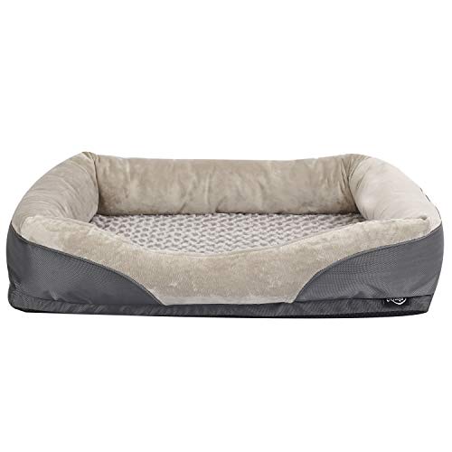 Niubya Large Orthopedic Dog Bed, Waterproof Memory Foam Pet Bed with Removable Washable Cover, Free Chewy Toy and Bath Brush, Great for Large Dogs and Cats, Grey, 38x28 Inches