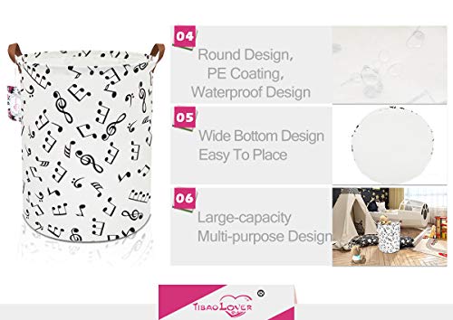 Image of 19.7 inch Large Sized Waterproof Foldable Canvas Laundry Hamper Bucket with Handles for Storage Bin,Kids Room,Home Organizer,Nursery Storage,Baby Hamper (Musical Note)