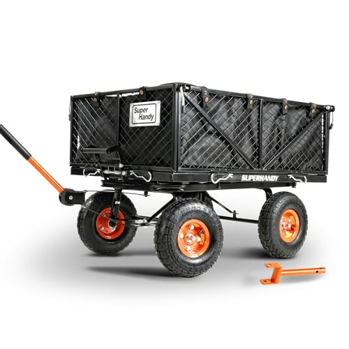 Image of SuperHandy Heavy-Duty Garden Dump Cart - Towable, Quick Release System, 10-Inch Pneumatic Tires, Compatible with Tugger Scooter