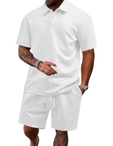 LINENNMAIN Mens 2 Pieces Outfits Casual Polo Shirt and Shorts Set Collar Athletic Jogging Summer Tracksuit