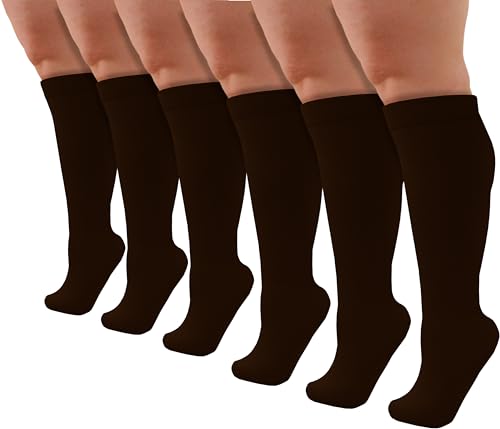 Image of Winterlace Womens Queen Size Trouser Socks, 6 Pairs Knee High Dress Socks Stretchy Silky Soft