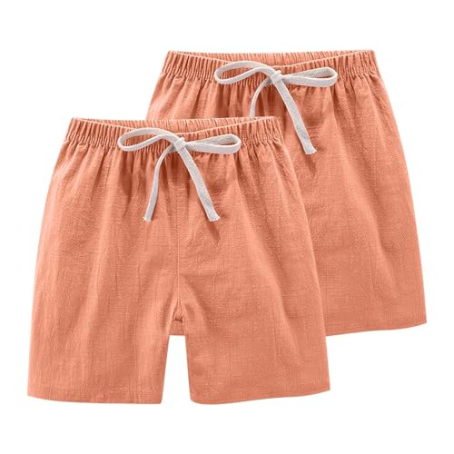 Niña Niño Pantalones Cortos 2 Piezas Algodón y Lino Pantalon Corto Verano para Niños Niñas Baratos Pantalón Rectos de Cintura Elástica con Cordón Ligero y Transpirable Cómodo Linen Shorts 2 13 Años