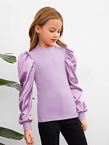 Image of Floerns Girls Casual Puff Long Sleeve Round Neck Rib Knit Blouse Tee Tops