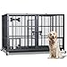 Hundekäfig, Hundebox mit Bodenschale, Hundekäfig mit Trennwand, Hundegitterbox mit 2 Türen und Tablett, 2 in 1 Doppelbox Hundegitterbox für Große und mittlere Hunde, 107 x 73 x 69 cm, Schwarz