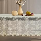 HLC.ME Jolene Floral Lace Tablecloth, Lace Fabric Table Cloth for Rectangle Tables, Wrinkle Resistant Tablecloth, Patterned Scalloped Tablecloth (60 W x 104 L, Linen Taupe)