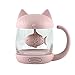 Pink Girly Cute Cat Teacup With Fish Filter Lovely Glass Cup Suit For Milk Jucie Tea Fruit Salad As Valentine's Day Gift
