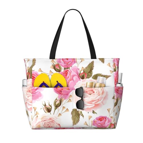 Sac de plage sac à bandoulière floral rose grand cabas fourre-tout femme