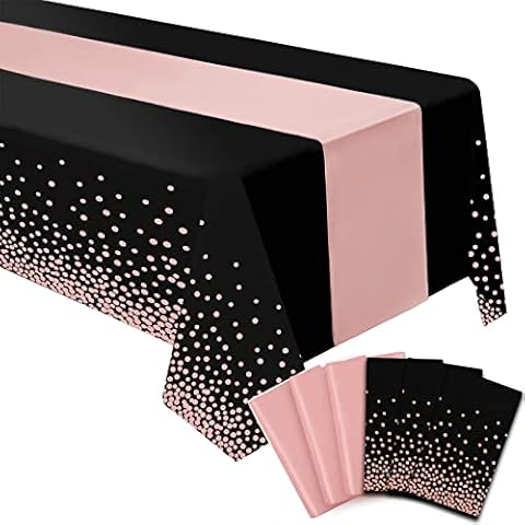 3 Piezas manteles rectangulares de plástico desechables de oro rosa negro y caminos de mesa de seda satinada Cover