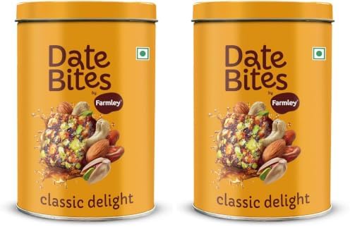 Farmley Date Bites I 400 Gram I Made With Dates, Pista, Cashews, Almonds, Honey And Pure Ghee I Dry Fruits Nuts, Healthy Delicious Indian Sweets, Gluten Free, No Added Sugar, (200 G, Pack of 2)