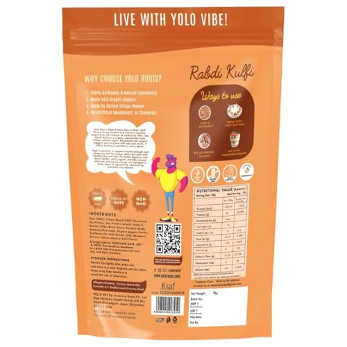 Image of Yolo Roots 26g High Protein Super Oats 1 Kg Real Rabdi Kulfi Flavour with Plant-Based Protein & Organic Jaggery No Refined Sugar High Fibre Breakfast Oats with Seeds & Raisins (Protein Super Oats)
