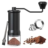 ELMWAY Stainless Steel Burr Manual Coffee Grinde – Hand Coffee Bean Grinder with Dual Bearings, Adjustable & Precise Grind, Glass Jar & Travel Pouch, Portable for Home & Travel – Black