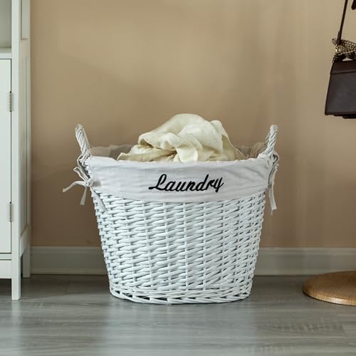 Wickerwise Handwoven Laundry Basket with Liner & Handles - Boho Decorative Storage Hamper for Clothes Blankets Pillows and Towels - Ideal for Laundry Room Bathroom Bedroom and Living Room, White by WICKERWISE - Image 6