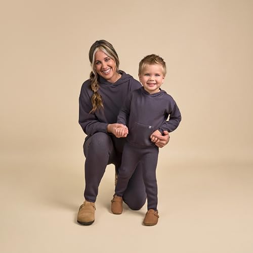Modern Moments by Gerber Toddler Girls\' Mommy and Me Hooded Waffle Sweater Knit Top and Legging Set, Dark Grey, 4T
