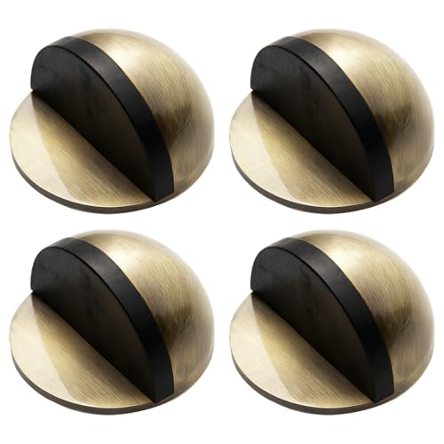 Image of 4Pcs Brushed Brass Self Adhesive Door Stop, Floor Mounted Half Moon Door Stopper, No Drill Wall Protector Door Buffer for Home Office Bathroom