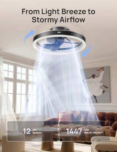 DREO Smart RGBIC Ceiling Fans with Lights, Low profile Ceiling Fan with Alexa/App, 20'' Dimmable Lighting & Color Tuning, 22dB Quiet for Bedroom, Game Room, Easy Installation, Black - 3
