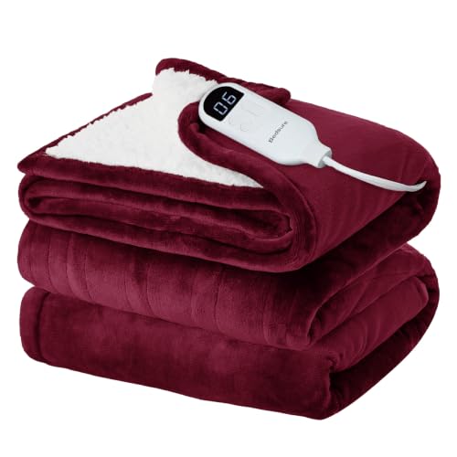 Image of Bedsure Electric Blanket Full Size - Soft Flannel Heated Blanket Full, Fast Heating with 6 Time Settings (Up to 10H) & 6 Heat Settings, Warm Gift for Grandma (72x84 inches, Burgundy)
