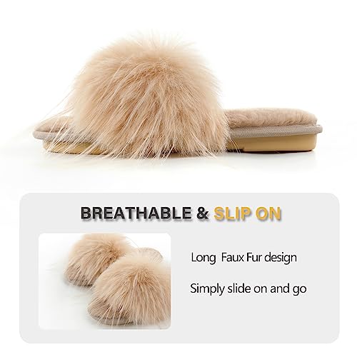 Image of Fur Story Women's Furry Slippers Open Toe Fuzzy Slippers Memory Foam Fluffy House Sandal