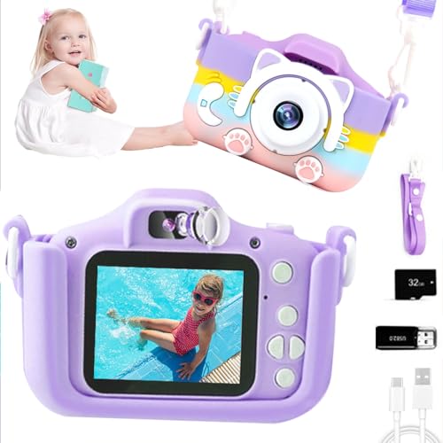 Appareil Photo Enfant Cewpuno 1080P - Écran IPS 2", Double Caméra 48MP, Carte 32Go - Bleu Marine