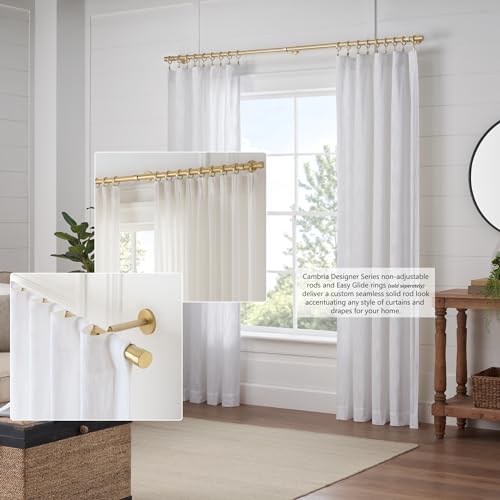 MODE Cambria® Designer Series - Premium 9 foot Custom Curtain Rod - 1-1/8 inch Large Diameter - Non-Adjustable for a Seamless Look - Premium Designer Brackets and End Caps - Brushed Gold Finish by MODE - Image 5