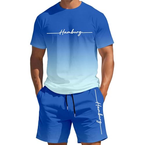 Ensemble t-shirt et short dégradé bleu XXXXXL homme pour l'été