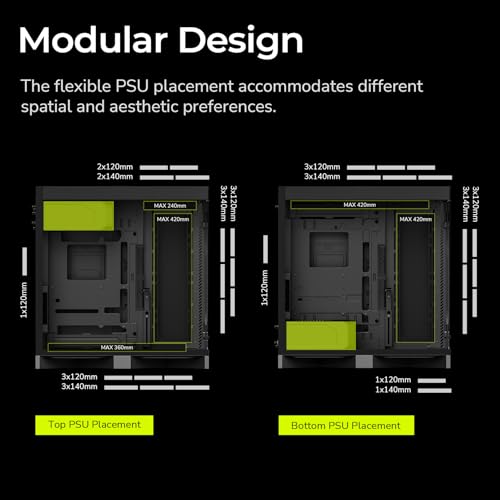 Image of TRYX Luca L70 ATX PC Case Panoramic Glass with Front Panel ATX Case Dual Chamber High Modularity 6000-Series Anodized Aluminum Frame Computer Case 420mm Radiator Support USB 3.2 Type-C I /O Panel