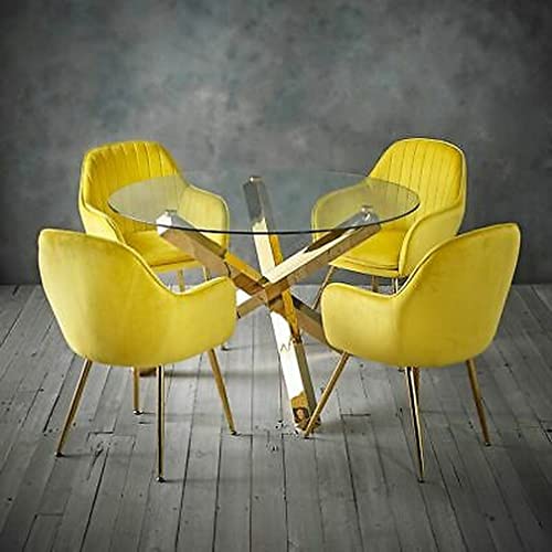 Image of Pair of 2 Stylish, Modern, Elegant & Comfortable Velvet Arms Chairs for Dinning Living Hotel Cafe (2 Chairs) (Yellow)