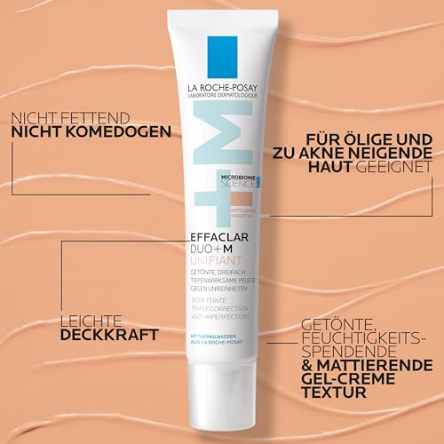 La Roche Posay Effaclar Duo+M Unifiant Mittel, Getönte Gesichtspflege, Dreifach korrigierende, tiefenwirksame Pflege gegen Unreinheiten und Pickelmale, Anti-Rückfall, Für zu Akne neigende Haut, 40 ml