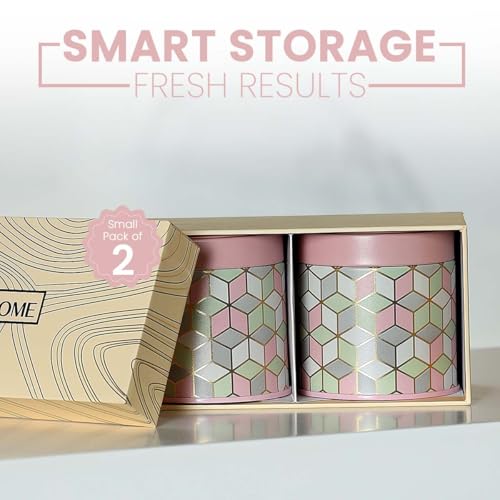 Image of Maroc Collection Airtight Kitchen Container Set| 450ML- Set of 2| Food Grade Metal Storage Jars for Masala, Seeds, Cookies & Snacks| Leakproof, Moist-Proof Canisters| Moroccan Pink Pastel