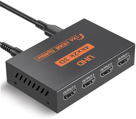 L'Puluva HDMI Splitter 1 in 4 Out, 4K Splitter to 4 Monitors, Multi HDMI Adapter for PC, Laptop, HDTV, Projector, Xbox, PS3/PS4/PS5, 1 Input 4 Output, Mirror Mode Only, No Extension
