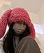 Y2K Fuzzy Bunny Hat for Women Cute Plush Beanie with Bunny Ears Long Rabbit Ears Winter Hat (Black)
