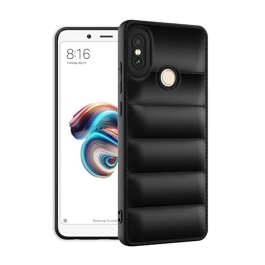 Image of JANAK RAJ Quilted Puffer - Soft Touch Stylish Design Back Case Cover Compatible with Xiaomi Redmi Note 5 Pro | Shockproof Silicone Bumper with Camera Protection - Black